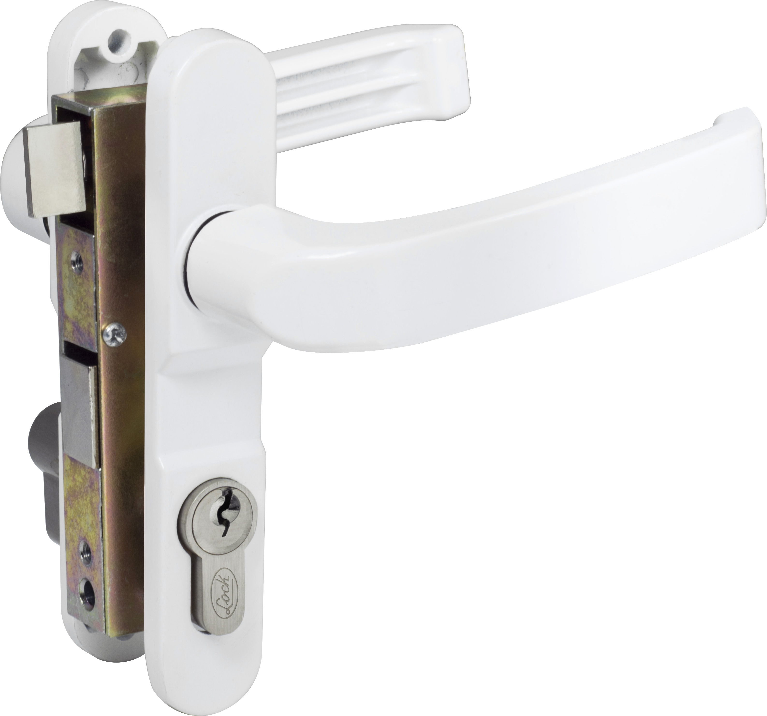 CERRADURA BLANCA EURO P/PUERTA DE ALUMINIO FUNCION DOBLE LOC