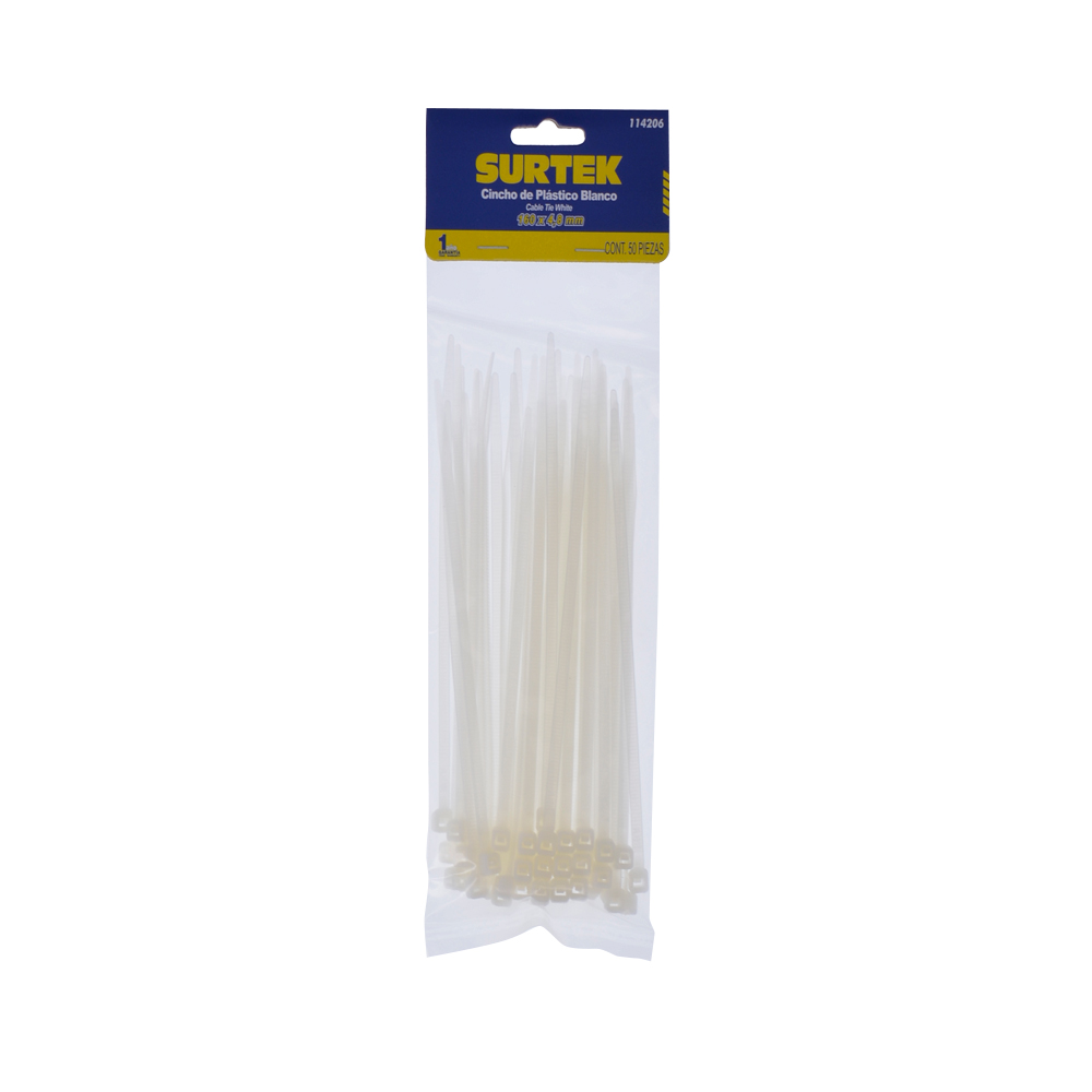 CINCHO PLASTICO 160 X 4.8MM 50 PIEZAS NATURAL SURTEK SURTEK 114206 - Mersol Sureste México