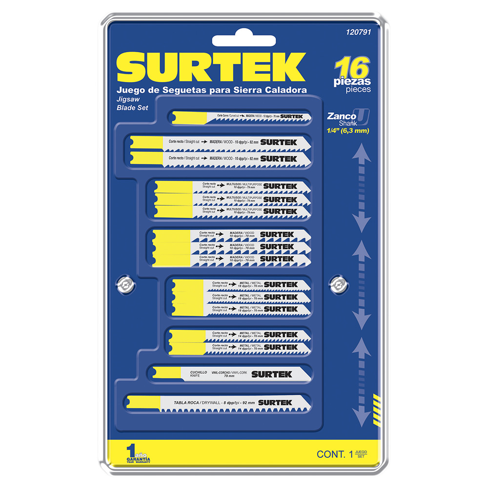 JGO. 16 SEGUETAS PARA SIERRA CALADORA SURTEK SURTEK 120791 - Mersol Sureste México