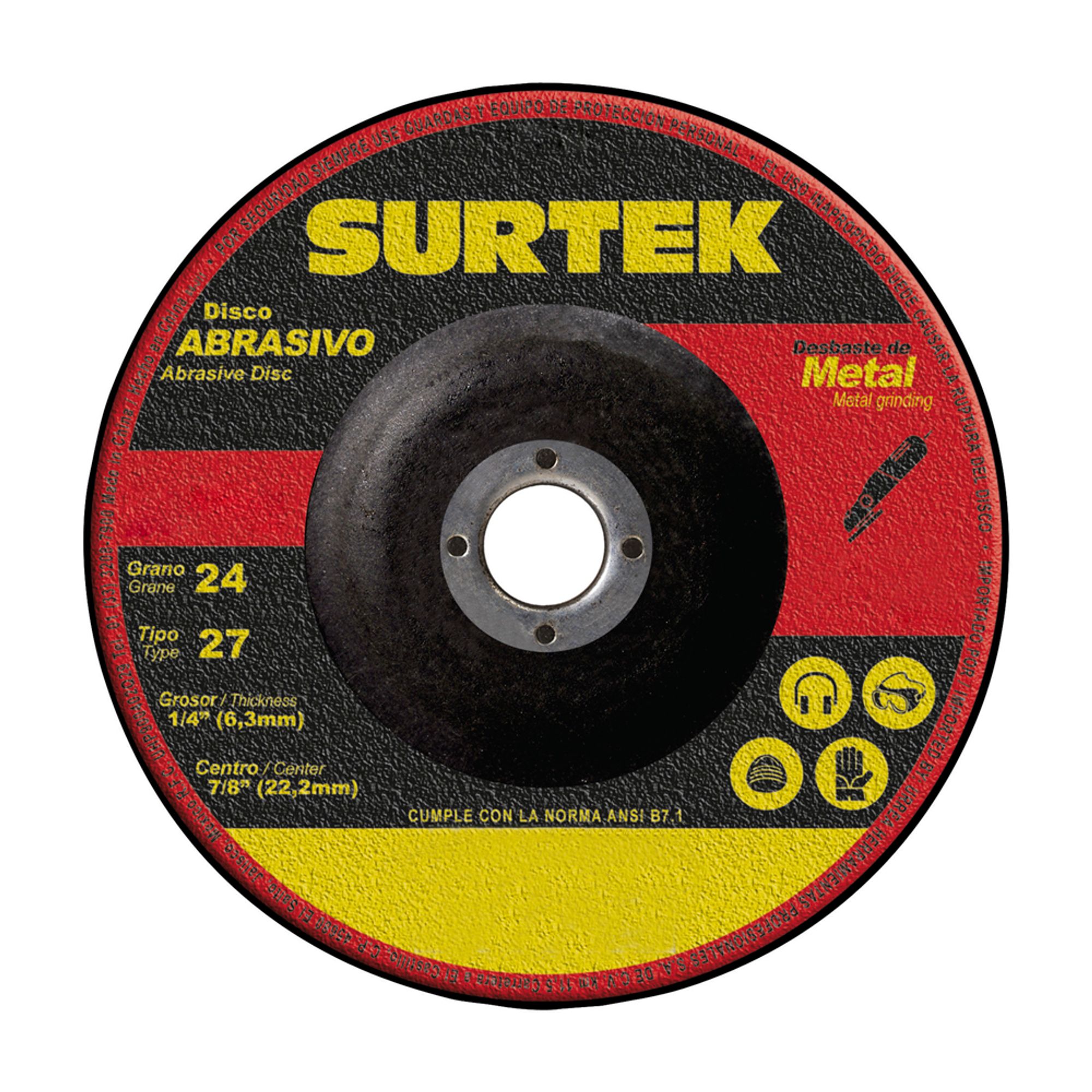DISCO ABRASIVO TIPO 27 P/DESBASTE LIGERO DE METAL 7X1/4in X SURTEK 123321 - Mersol Sureste México