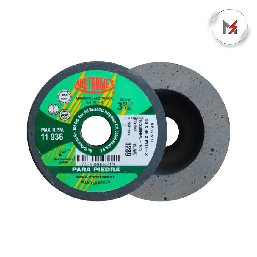 COPA ABRASIVA SHELLAC 80 X 45 X M14-2 MM PARA PULIDO GRANO 2 AUSTROMEX 1289 - Mersol Sureste México
