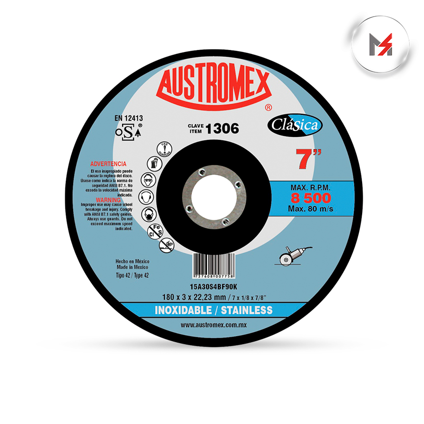DISCO PARA CORTE ACERO INOXIDABLE 7 x 1/8 x 7/8 MOD AUST AUSTROMEX 1306 - Mersol Sureste México