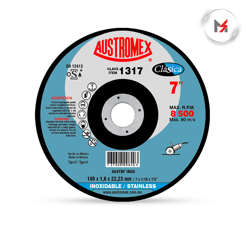 DISCO CORTE ACERO INOX. 7 x 1/16 x 7/8 CLASICA SSTTO. 3304 AUSTROMEX 1317 - Mersol Sureste México
