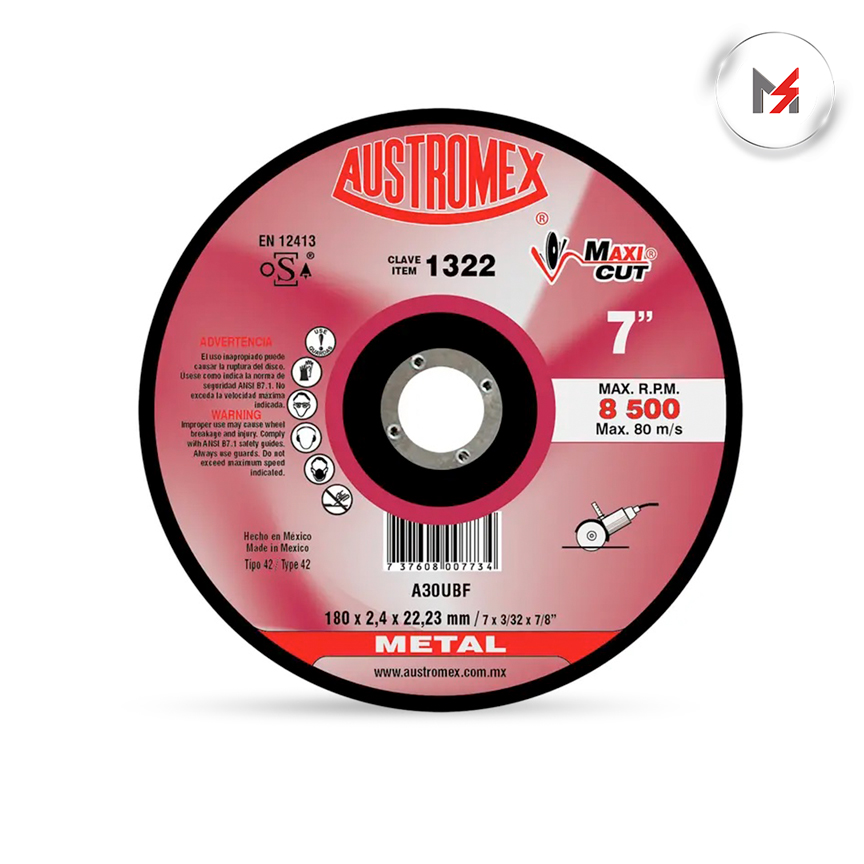 DISCO PARA CORTE METAL 7 x 3/32 x 7/8 MOD. 1322 AUSTROME AUSTROMEX 1322 - Mersol Sureste México