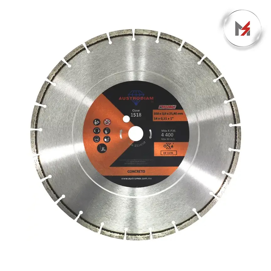 DISCO DIAMANTE NARANJA SEGMENTADO CORTE CONCRETO CURADO 14X