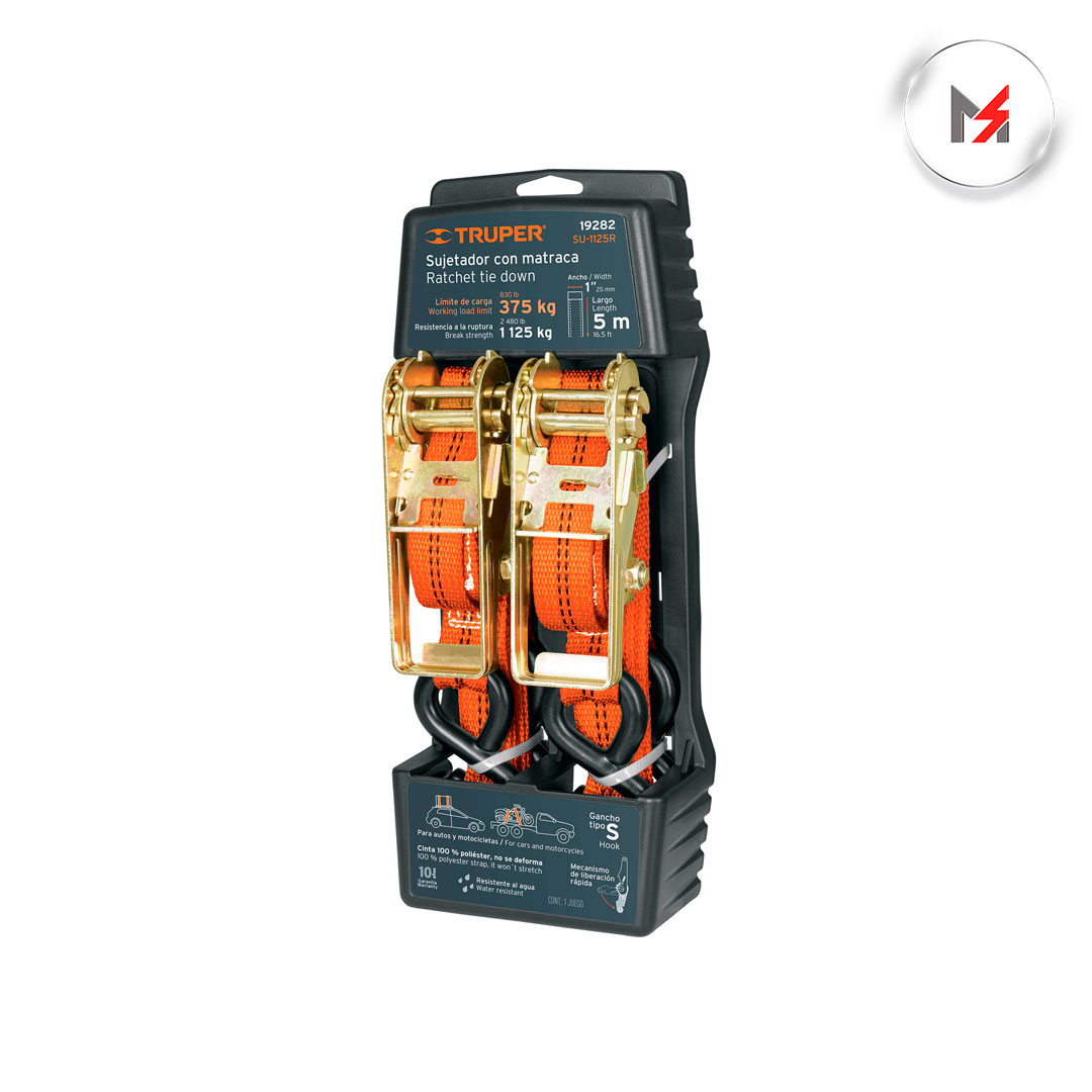 SUJETADORES CON MATRACA CARGA MAXIMA 1125 KG 2 PIEZAS TRUP TRUPER 19282 - Mersol Sureste México