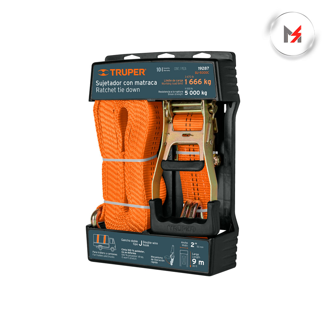 SUJETADORES CON MATRACA CARGA MAXIMA 5000 KG TRUPER TRUPER 19287 - Mersol Sureste México