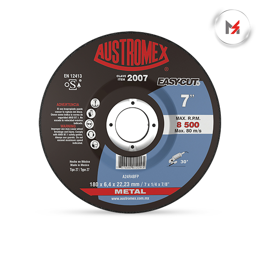 DISCO DESBASTE METAL 7 x 1/4 x 7/8 EASY CUT AUSTROMEX
