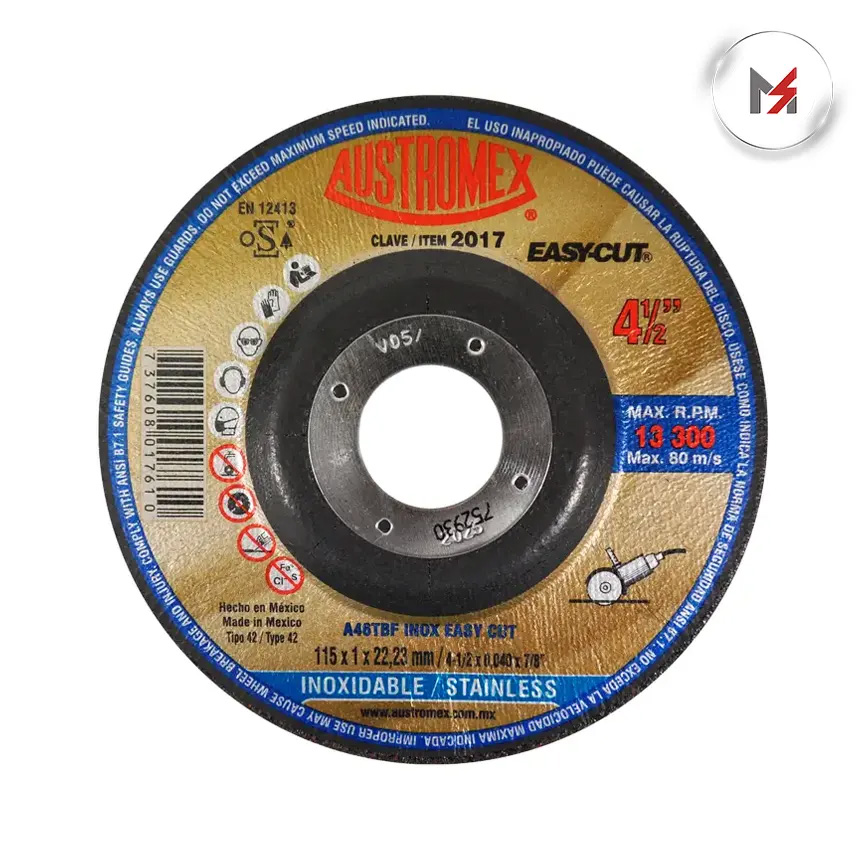 DISCO CENTRO DEPRIMIDO CORTE ACERO INOX. 4-1/2 X0040X 7/8 E AUSTROMEX 2017 - Mersol Sureste México