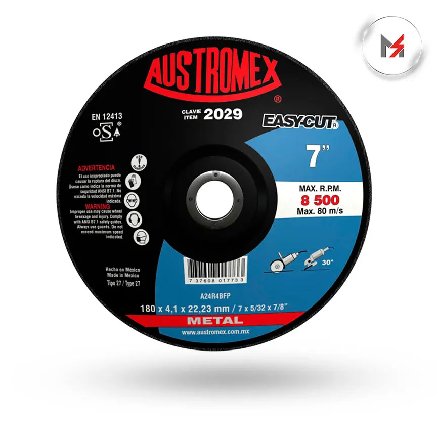 DISCO CENTRO DEPRIMIDO CORTE METAL 7 x 5/32 x 7/8 EASYCUT AU AUSTROMEX 2029 - Mersol Sureste México