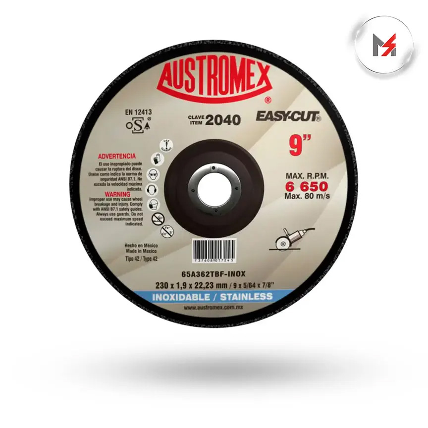 DISCO CORTE ACERO INOX. 230 X 1.9 X 22.23 MM AUSTROMEX AUSTROMEX 2040 - Mersol Sureste México