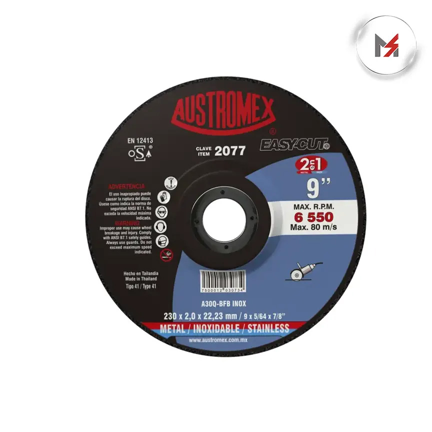 DISCO CORTE 2 EN 1 ACERO AL CARBON-ACERO INOXIDABLE 9 X 5/64 AUSTROMEX 2077 - Mersol Sureste México