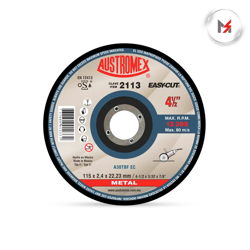 DISCO CORTE METAL 4-1/2 x 3/32 x 7/8 AUSTROMEX AUSTROMEX 2113 - Mersol Sureste México