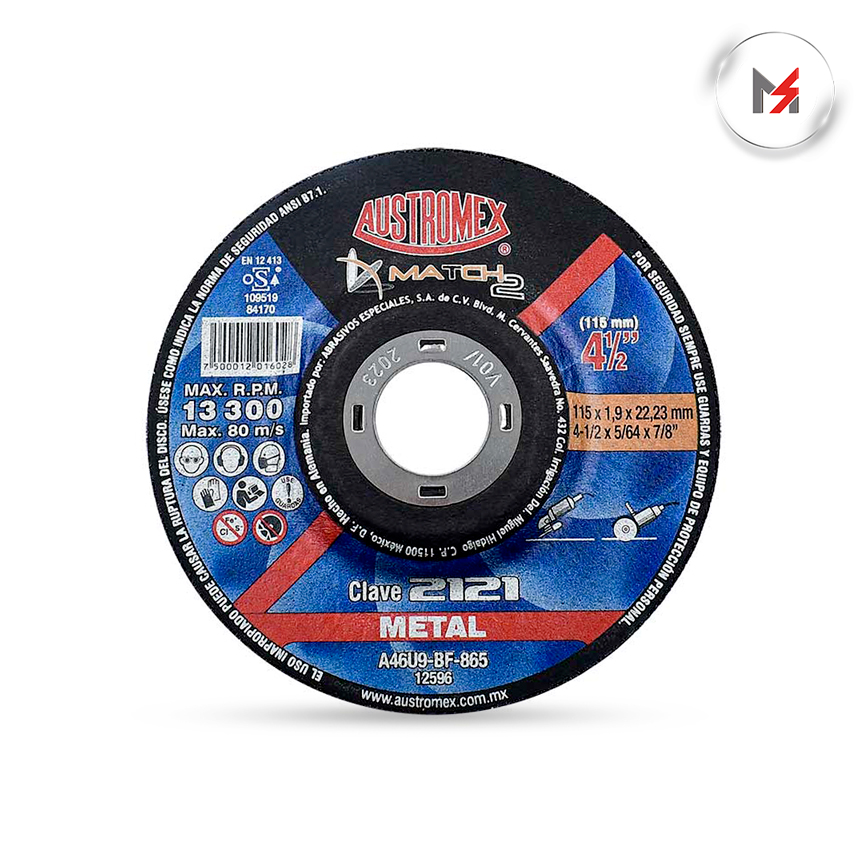 DISCO CORTE Y DESBASTE METAL 4-1/2inX 5/64 X 7/8 AUSTROMEX AUSTROMEX 2121 - Mersol Sureste México