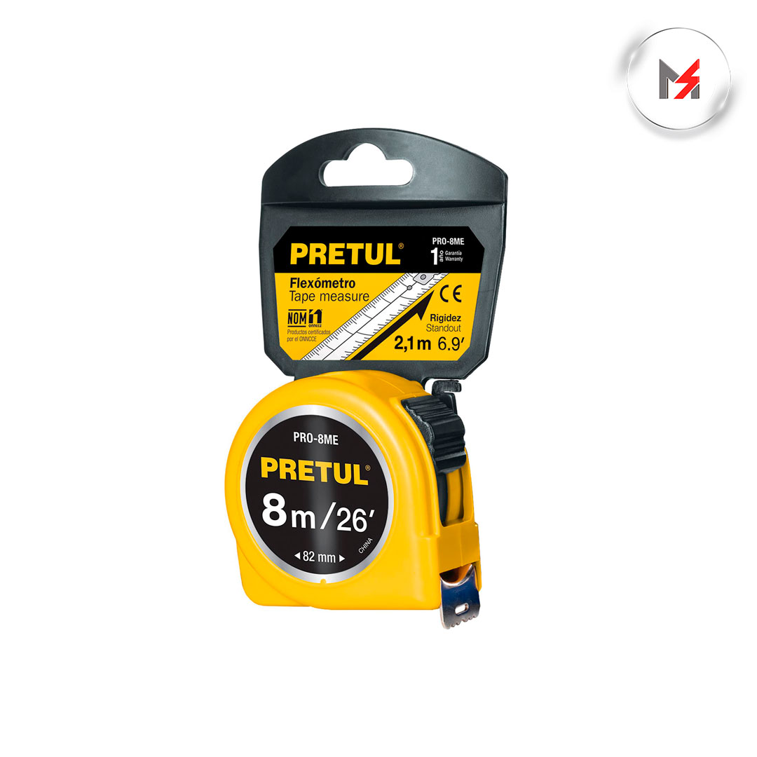 FLEXOMETRO AMARILLO 8 M CINTA 1 X PRETUL TRUPER 21603 - Mersol Sureste México