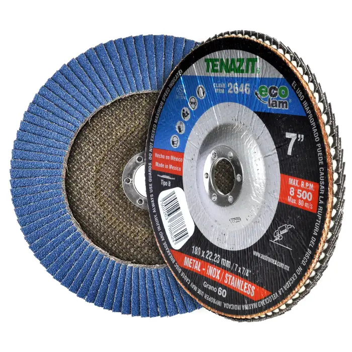 DISCO LAMINADO DESBASTE GRANO 60 DE 7 x 7/8" PARA ACERO INOX AUSTROMEX AUSTROMEX 2646 - Mersol Sureste México