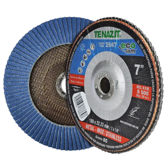 DISCO LAMINADO DESBASTE GRANO 80 DE 7 x 7/8" PARA ACERO INOX AUSTROMEX AUSTROMEX 2647 - Mersol Sureste México