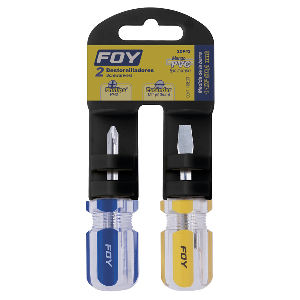 JGO. 2 DESTORNILLADORES MANGO PVC 1/4" x 1-1/2in (pvl) FOY FOY 2DP42 - Mersol Sureste México