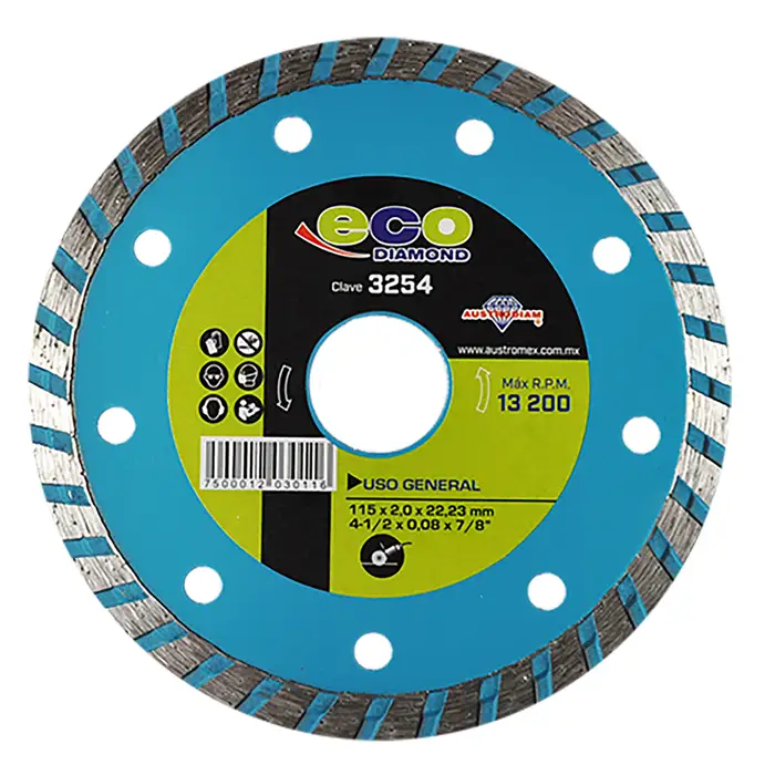 DISCO DIAMANTE 4-1/2 x 0.08 x 7/8 PARA CORTE MAT DE CONSTRUCCION ECODIAMOND AUSTROMEX AUSTROMEX 3254 - Mersol Sureste México