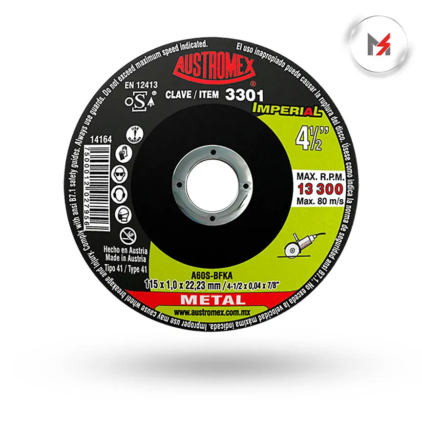 DISCO CORTE METAL 4-1/2 X 0.04 X 7/8 IMPERIAL AUSTROMEX AUSTROMEX 3301 - Mersol Sureste México
