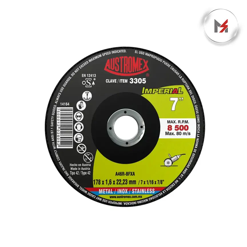 DISCO CORTE 2 EN 1 ACERO AL CARBON Y ACERO INOX 7 X 1/16 X 7 AUSTROMEX 3305 - Mersol Sureste México
