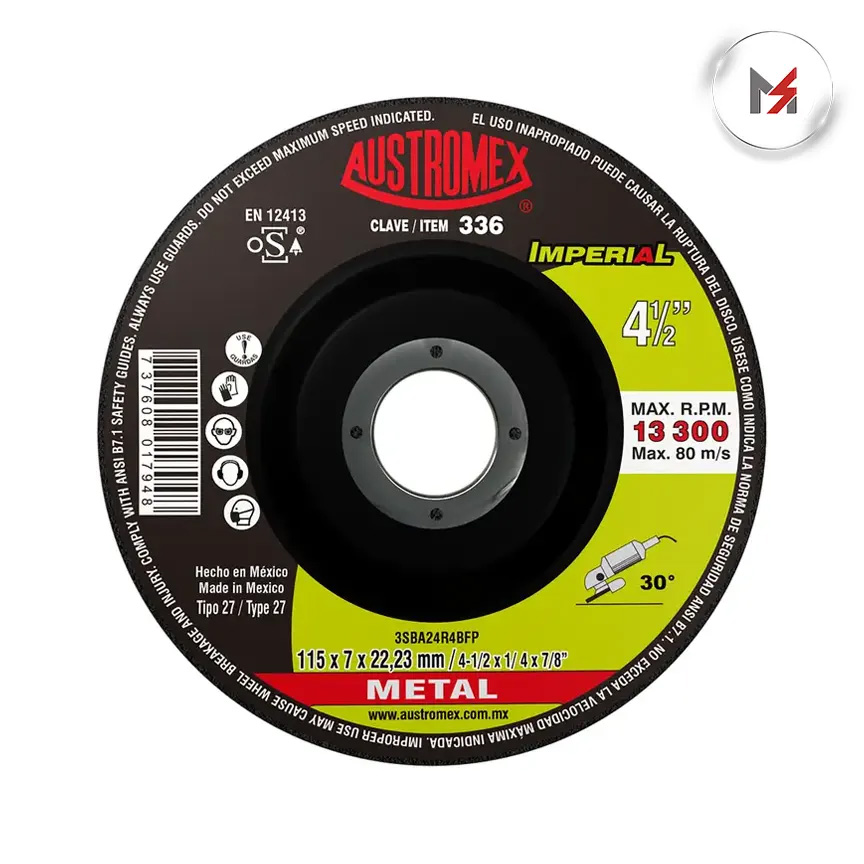 DISCO DESBASTE METAL 4 1/2 X 1/4 LINEA IMPERIAL AUSTROMEX AUSTROMEX 336 - Mersol Sureste México