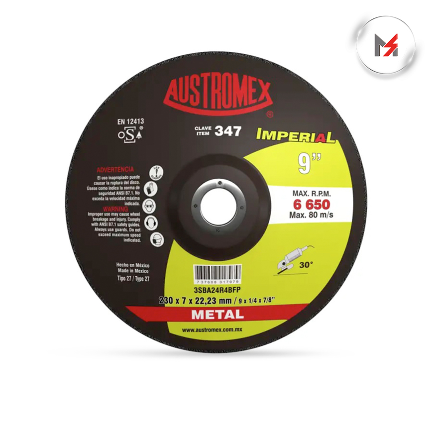 DISCO CENTRO DEPRIMIDO P/METAL 9in X1/4X7/8 AUSTROMEX AUSTROMEX 347 - Mersol Sureste México