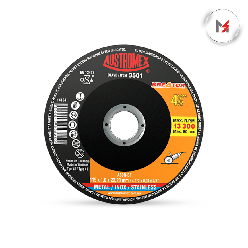 DISCO CORTE 2 EN 1 ACERO AL CARBON-ACERO INOX 4-1/2 x 3/64 x AUSTROMEX 3501 - Mersol Sureste México