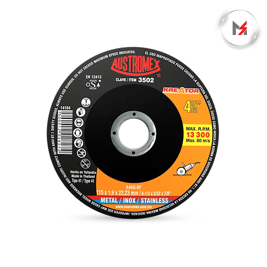DISCO CORTE 2 EN 1 ACERO AL CARBON-ACERO INOX 4-1/2 x 1/16 x AUSTROMEX 3502 - Mersol Sureste México