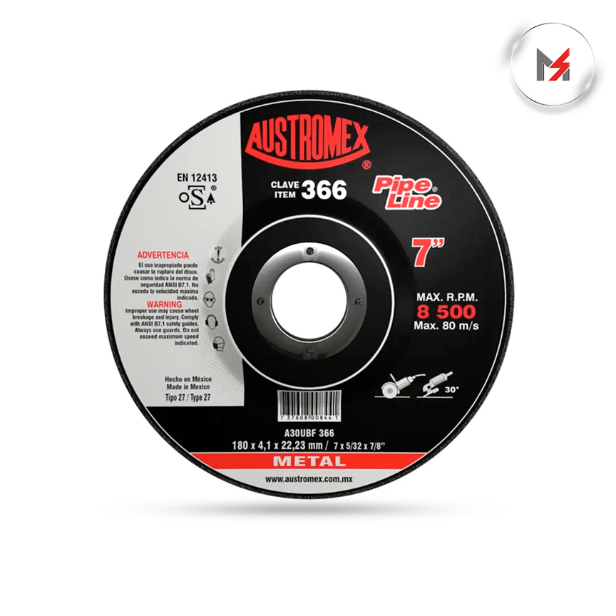 DISCO PARA DESBASTE LIGERO Y RANURADO DE METAL 7x MO AUS AUSTROMEX 366 - Mersol Sureste México
