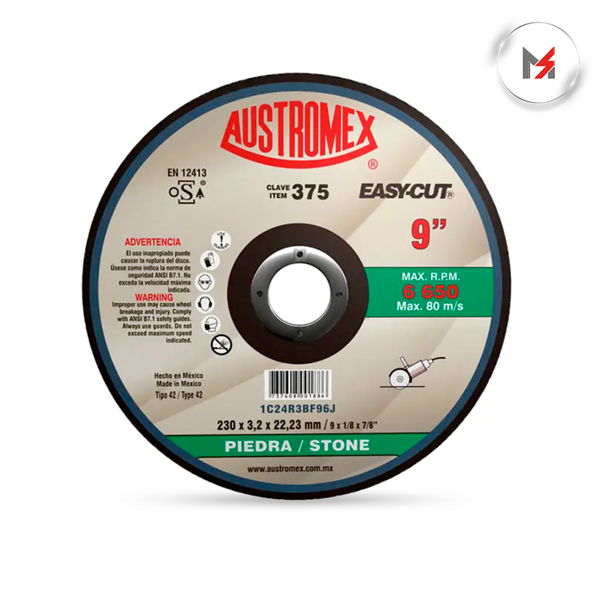 DISCO PARA CORTE PIEDRA 9 x 1/8 x 7/8 MOD. 375 AUSTROMEX AUSTROMEX 375 - Mersol Sureste México