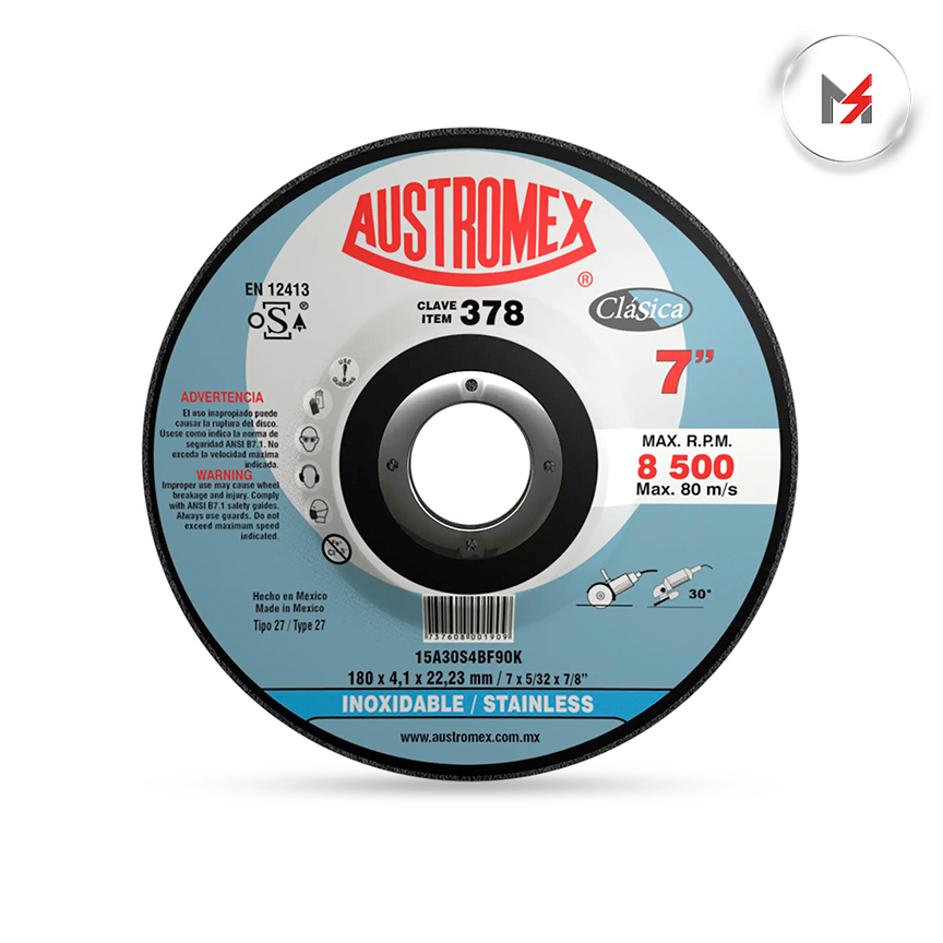 DISCO PARA DESBASTE Y CORTE ACERO INOXIDABLE 7 AUSTROMEX AUSTROMEX 378 - Mersol Sureste México