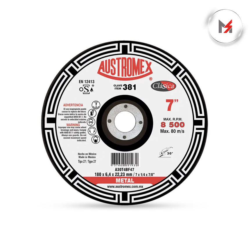 DISCO PARA DESBASTE METAL 7 x 1/4 x 7/8 MOD. 381 AUSTROM AUSTROMEX 381 - Mersol Sureste México