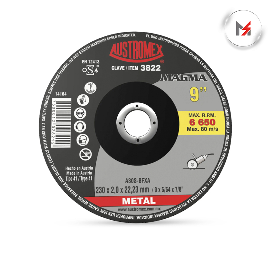 DISCO CORTE METAL 9in X 5/64in X 7/8in A30S-BFXA MAGMA AUSTROME AUSTROMEX 3822 - Mersol Sureste México