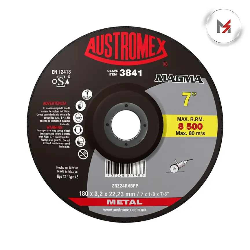 DISCO CORTE METAL CENTRO DEPRIMIDO 7 X 1/8 X 7/8 MAGMA AUSTR AUSTROMEX 3841 - Mersol Sureste México