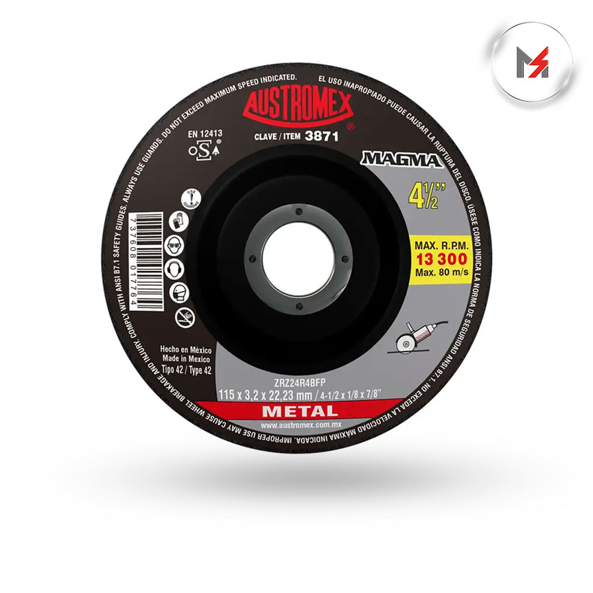 DISCO CORTE METAL CENTRO DEPRIMIDO 4-1/2  x 1/8  x  7/8 MAGM AUSTROMEX 3871 - Mersol Sureste México
