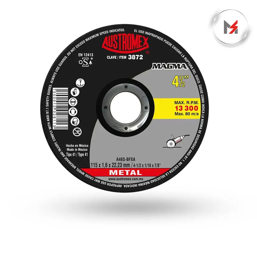 DISCO CORTE PARA ACERO  4-1/2 x 1/16 x 7/8  MAGMA SSTTO. 76 AUSTROMEX 3872 - Mersol Sureste México