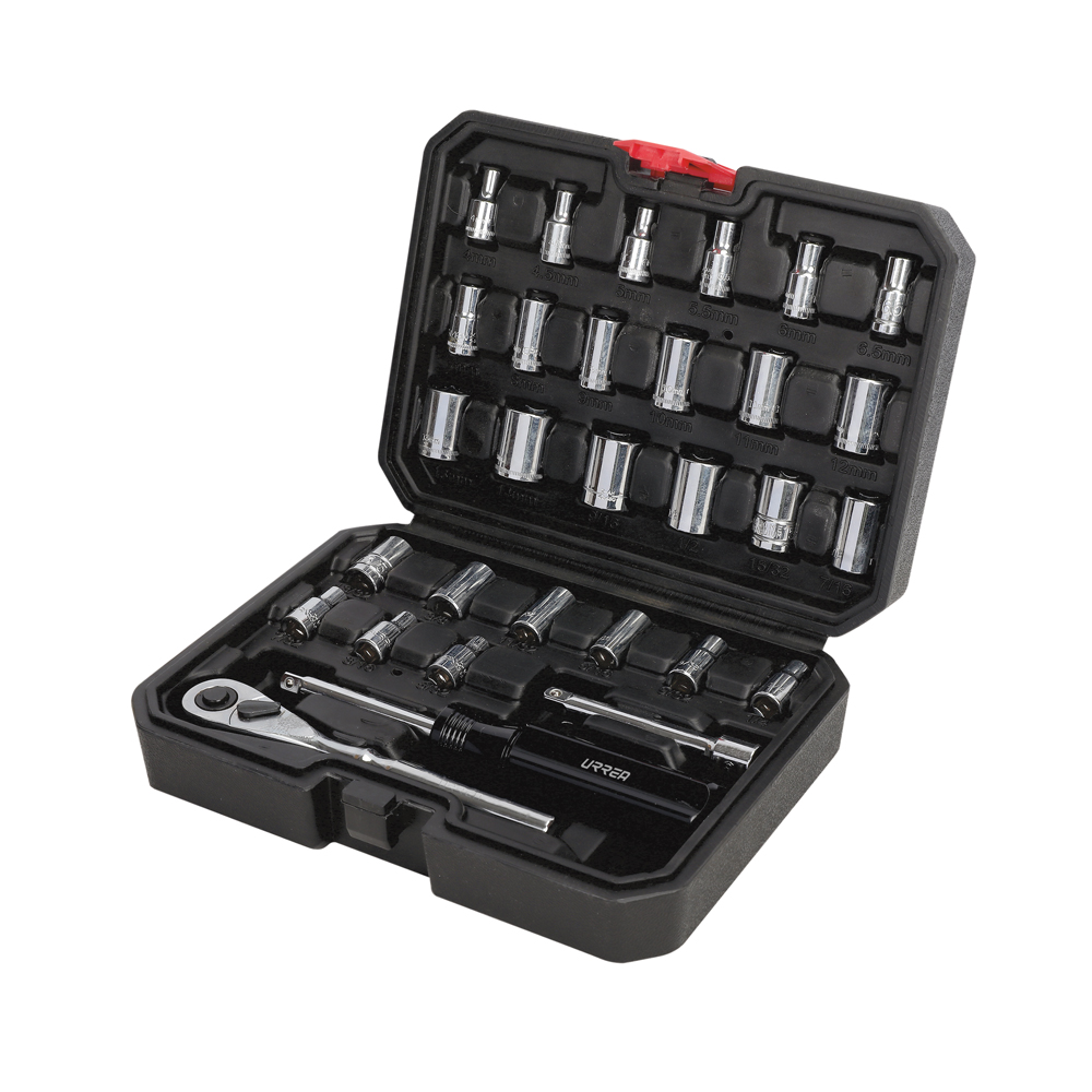 JGO. 30PZS DADOS Y ACCESORIOS CUADRO 1/4in COMBINADO URREA URREA 4700CB - Mersol Sureste México