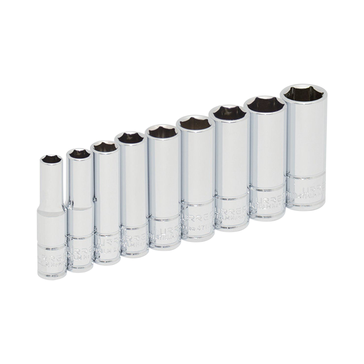JGO. 9 DADOS LARGOS METRICOS CUADRO 1/4in 6 PUNTAS EN RIEL UR URREA 47202 - Mersol Sureste México