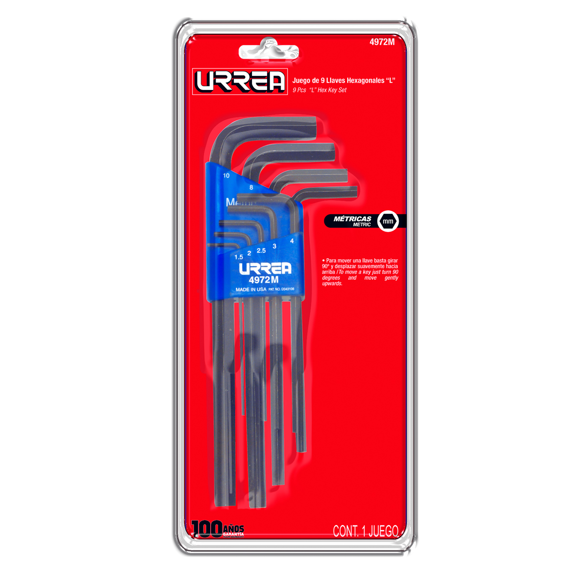 JGO. 9 LLAVES HEXAGONALES inLin METRICOS RACK URREA URREA 4972M - Mersol Sureste México
