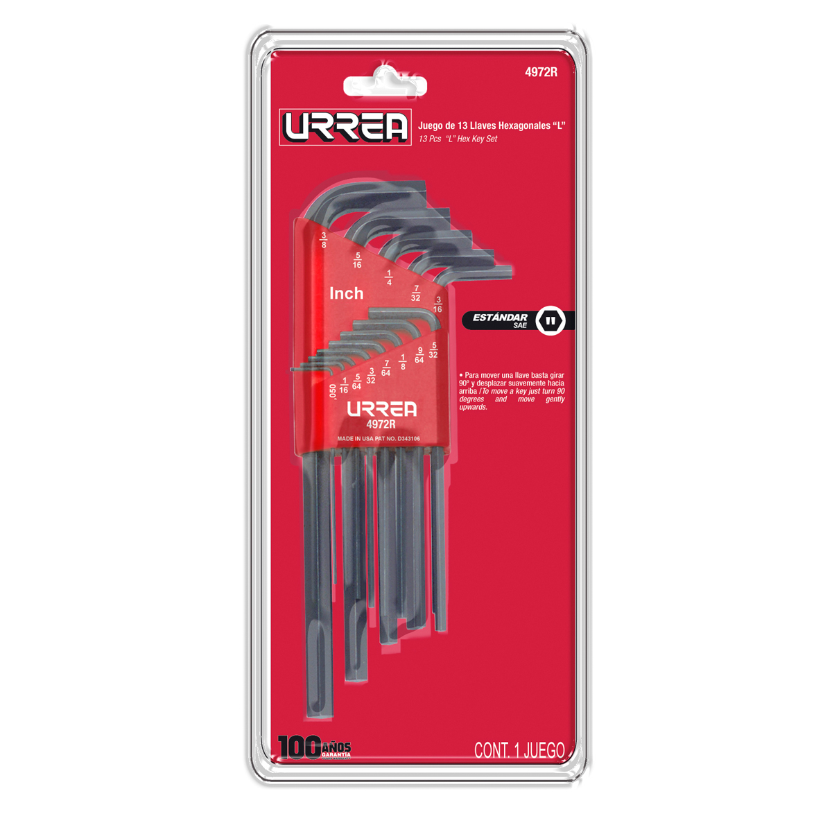 JGO. 13 LLAVES HEXAGONALES inLin EN PULGADAS RACK URREA URREA 4972R - Mersol Sureste México