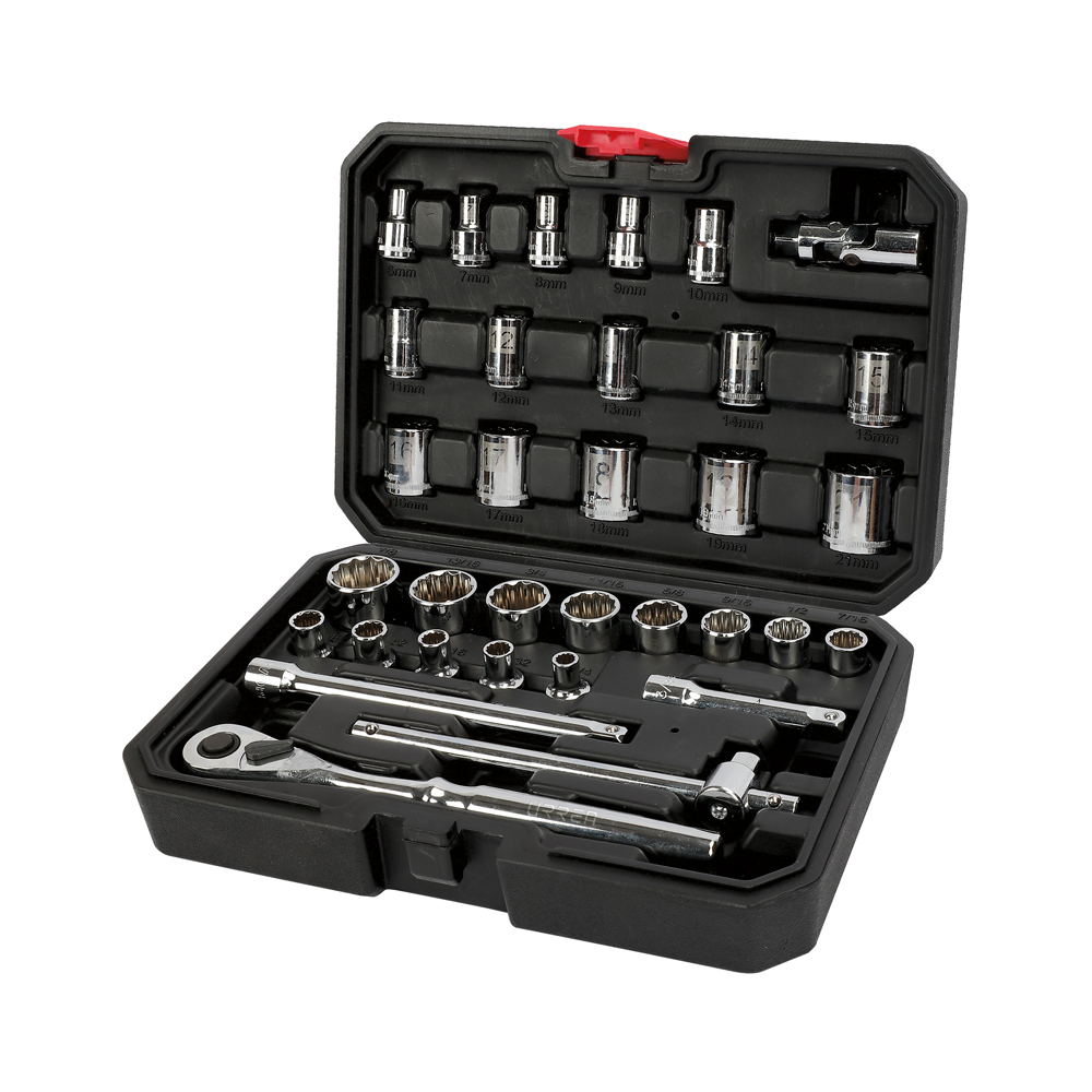 JGO. DADOS Y ACCESORIOS CUADRO 3/8in COMBINADO 33 PZAS URREA URREA 5200CB - Mersol Sureste México