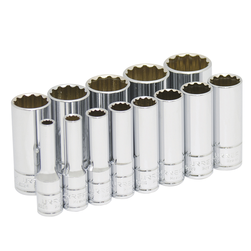 JGO. 13 DADOS LARGOS CUADRO DE 3/8in 12 PUNTAS EN RIEL URREA URREA 52112 - Mersol Sureste México