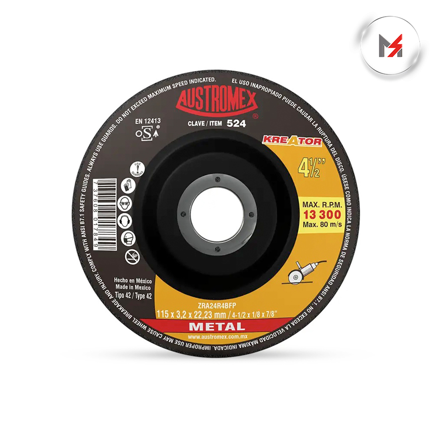 DISCO CORTE METAL 4-1/2 x 1/8 x 7/8 KREATOR AUSTROMEX AUSTROMEX 524 - Mersol Sureste México