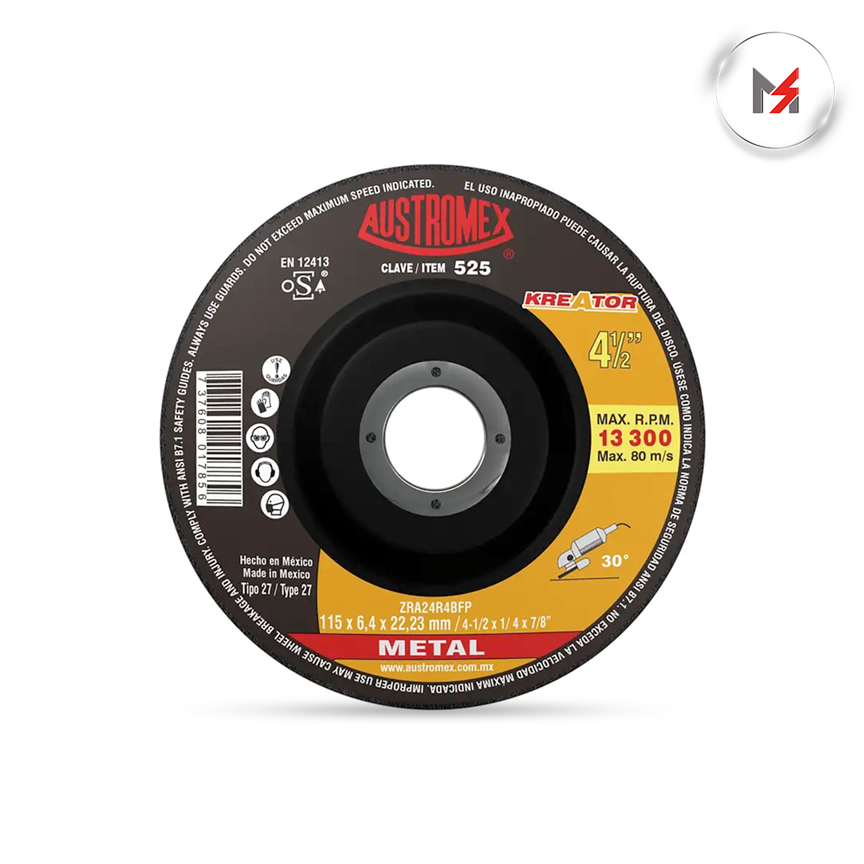 DISCO DESBASTE METAL CENTRO DEPRIMIDO 4-1/2 x 1/4 x 7/8 KREA AUSTROMEX 525 - Mersol Sureste México