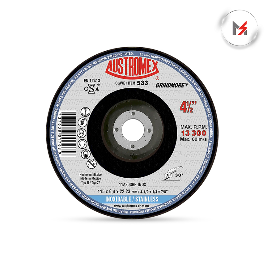 DISCO DESBASTE ACERO INOX. 4-1/2 X 1/4 X 7/8 AUSTOME AUSTROMEX 533 - Mersol Sureste México