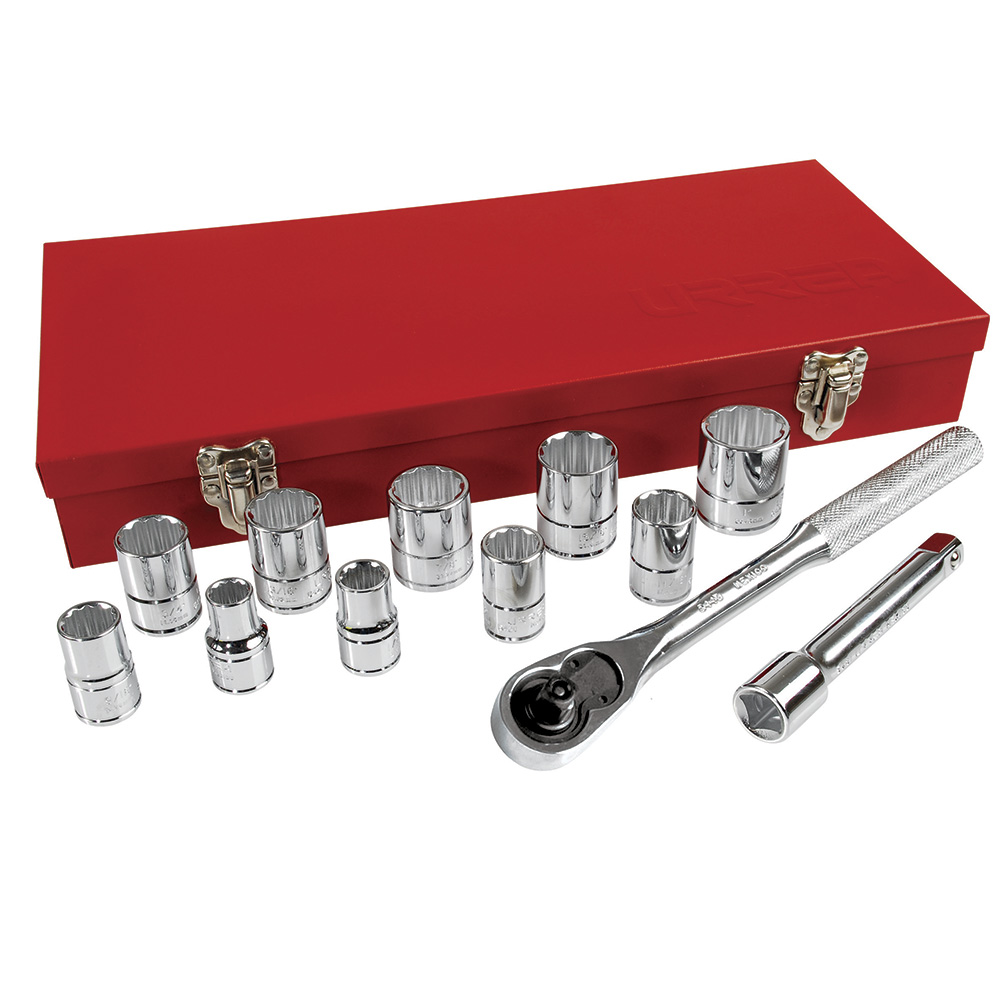 JGO. 13 PZS DADOS Y ACCESORIOS CUADRO 1/2in EN PULGADAS URREA URREA 54116 - Mersol Sureste México