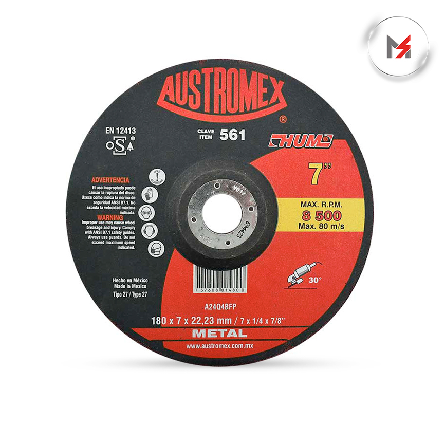 DISCO DESBASTE METAL 7 x 1/4 x 7/8 AUSTROMEX