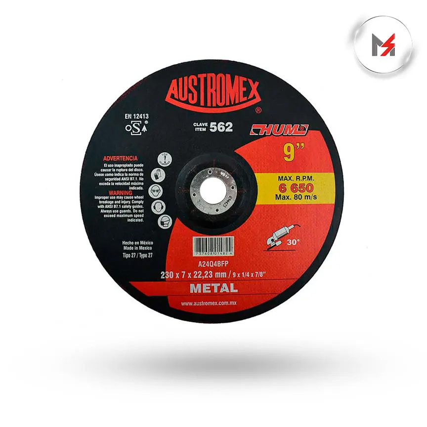 DISCO DESBASTE METAL 9 x 1/4 x 7/8 HUM AUSTROMEX AUSTROMEX 562 - Mersol Sureste México