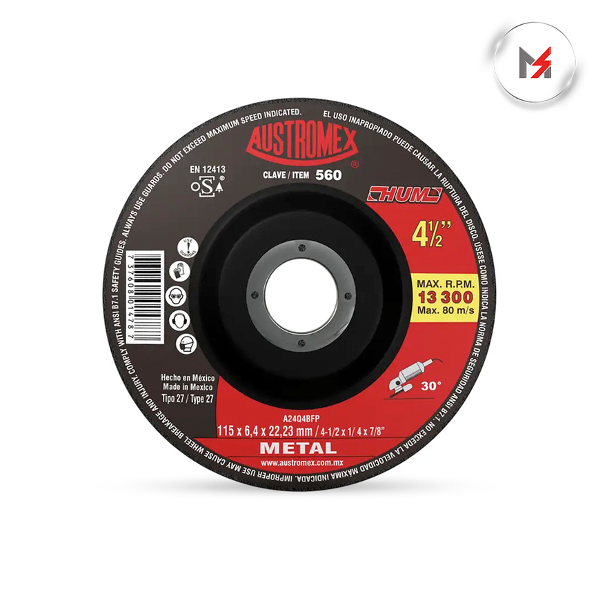 DISCO CORTE METAL 4-1/2 x 1/8 x 7/8 AUSTROMEX